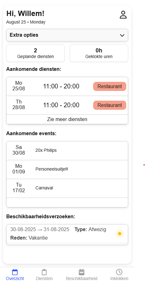 Mobiele app met rooster en klok-functionaliteit